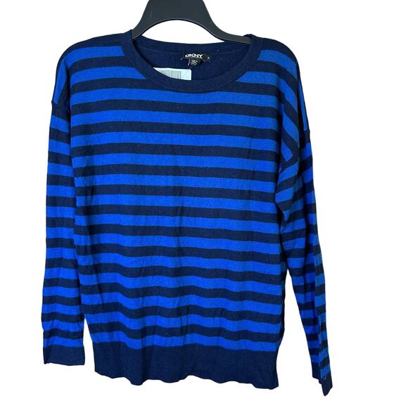 DKNY Women's Blue/Navy Striped Crew Neck Pullover Sweater Size appx‎ M/L P - Picture 1 of 7